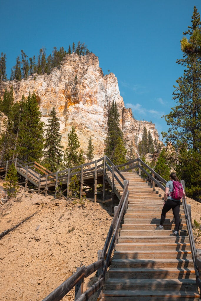 Red Rock Point Trail stairs in Grand Canyon of the Yellowstone