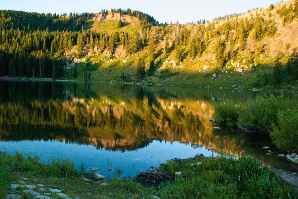 Reflection of mountains in Tony Grove Lake in Utah